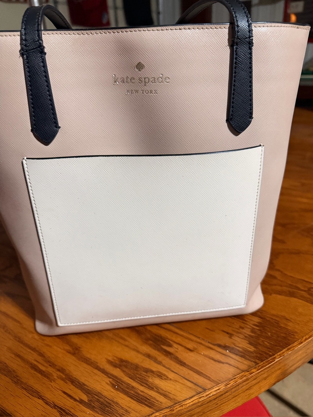 kate spade tan White and Black Leather Tote
Some wear on handles.